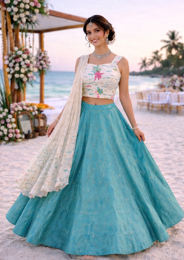 Turquoise Skirt with Crop Top Set